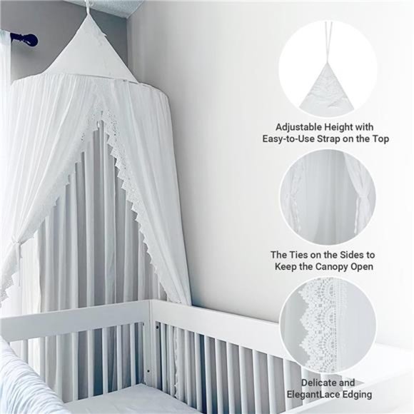 Kids Bed Canopy- Princess Fairy Lace & Chiffon Crib Canopy Hanging Curtains - Picture 4 of 7